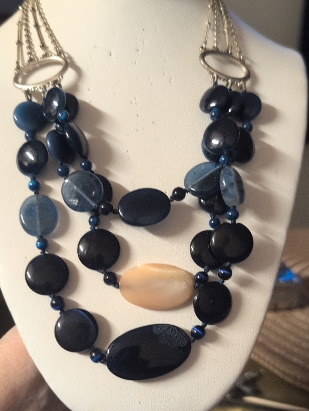 Lauren Conrad Multi-Strand Oval Bead Statement Necklace in Navy and Cream